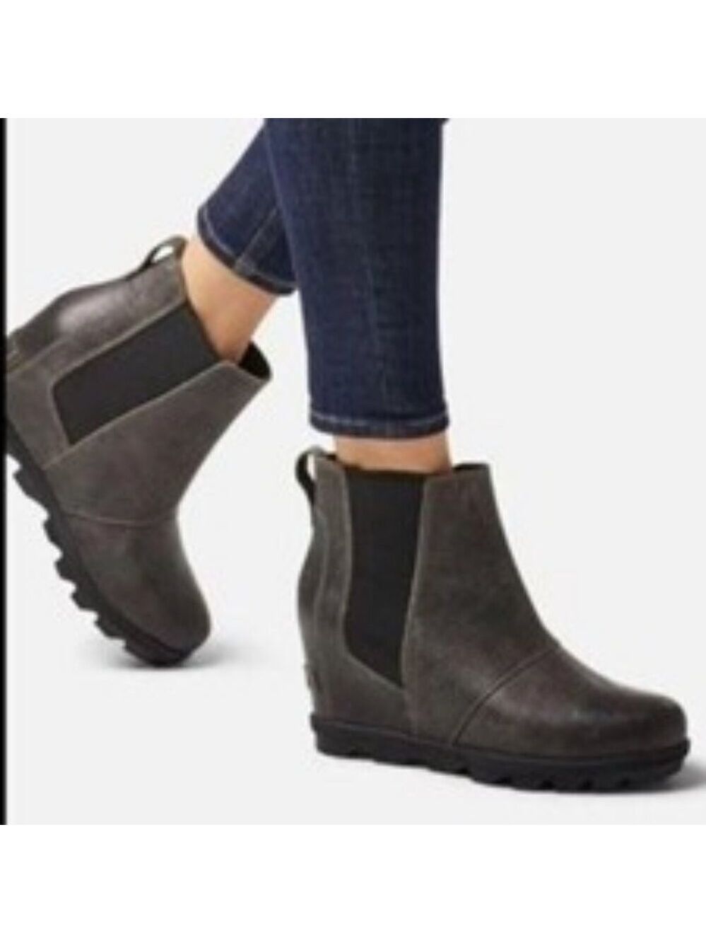 Sorel Joan of Arctic Wedge II Zip Ankle Boot Gray Lug Sole Waterproof 10